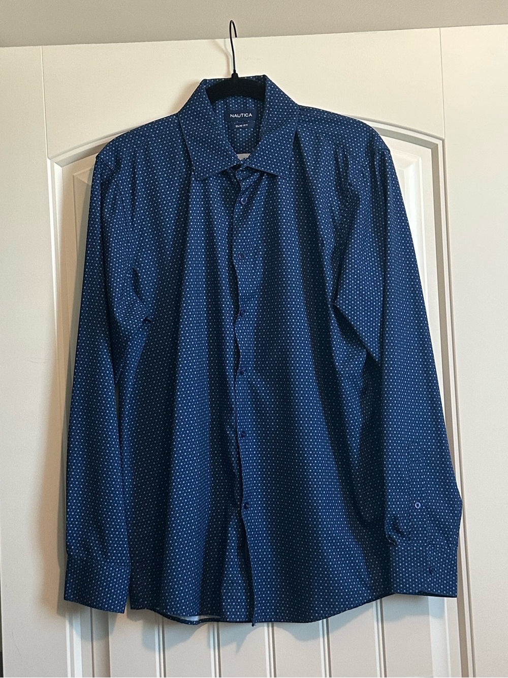 Nautica Men's Navy Blue Micro Dot Dress Shirt